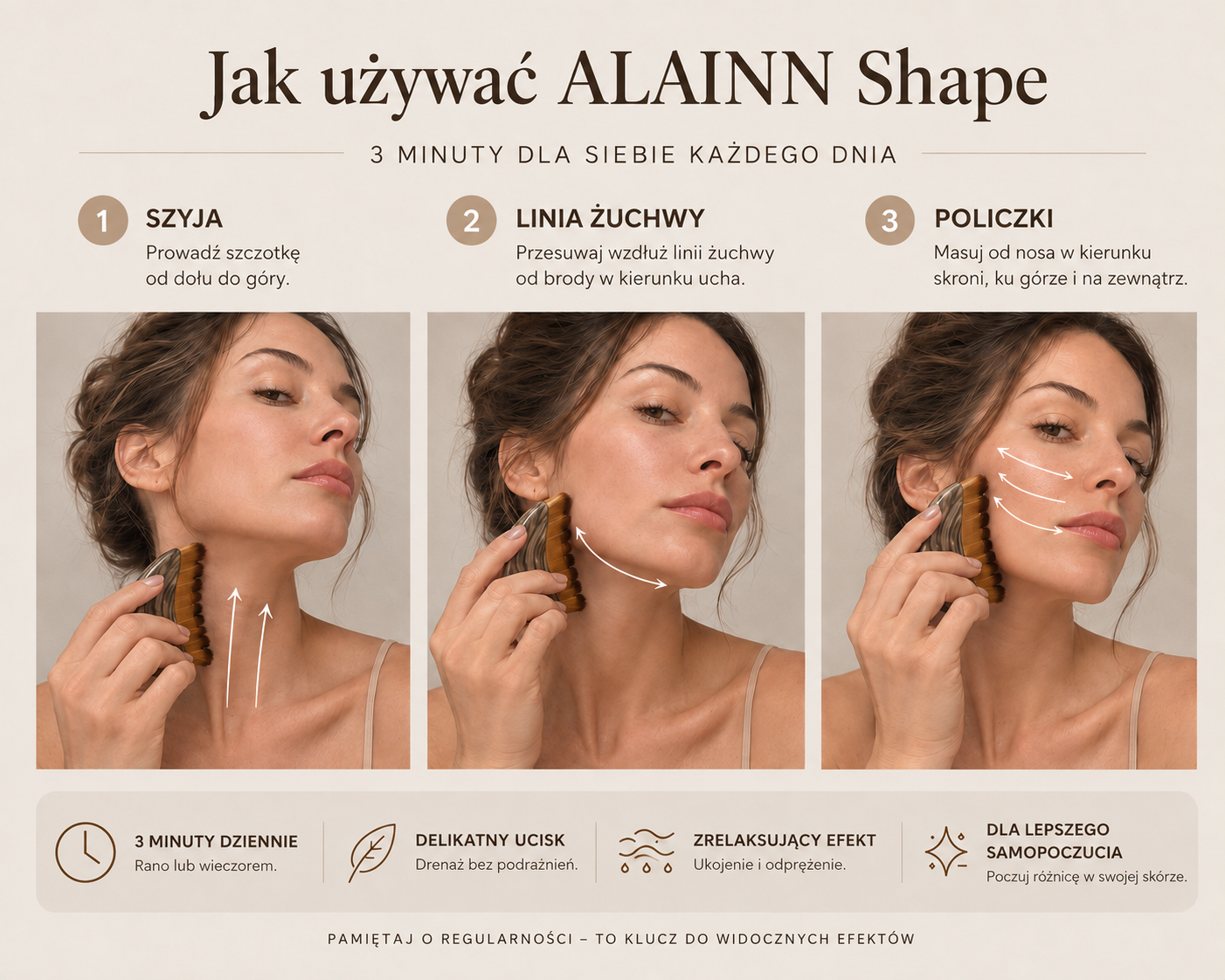 Instrukcja używania szczotki do masażu twarzy ALAINN Shape